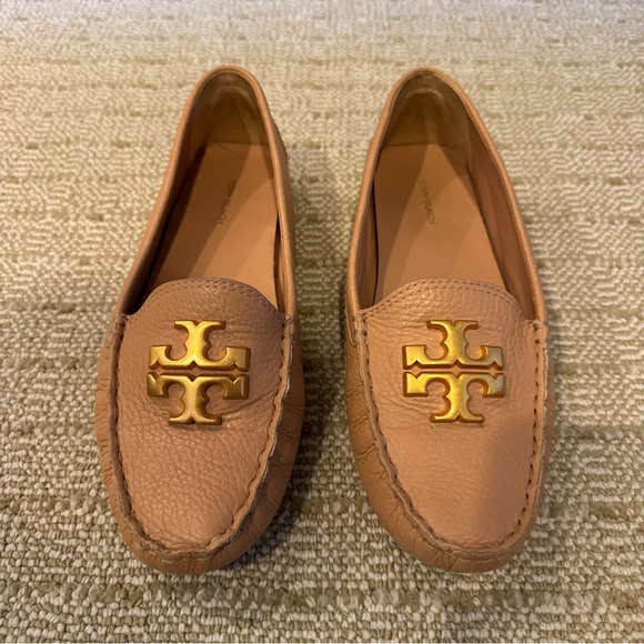Tory Burch Shoes - Tory Burch Dusty Pink Leather Everly Driver Loafers with Gold Logo